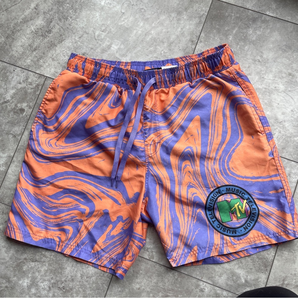 MTV Athletic Orange and Purple Swirl Shorts